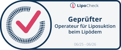 Lipocheck Siegel von Dr. Witulski als geprüfter Operateur für Liposuktion nach LipoCheck-Standard.
